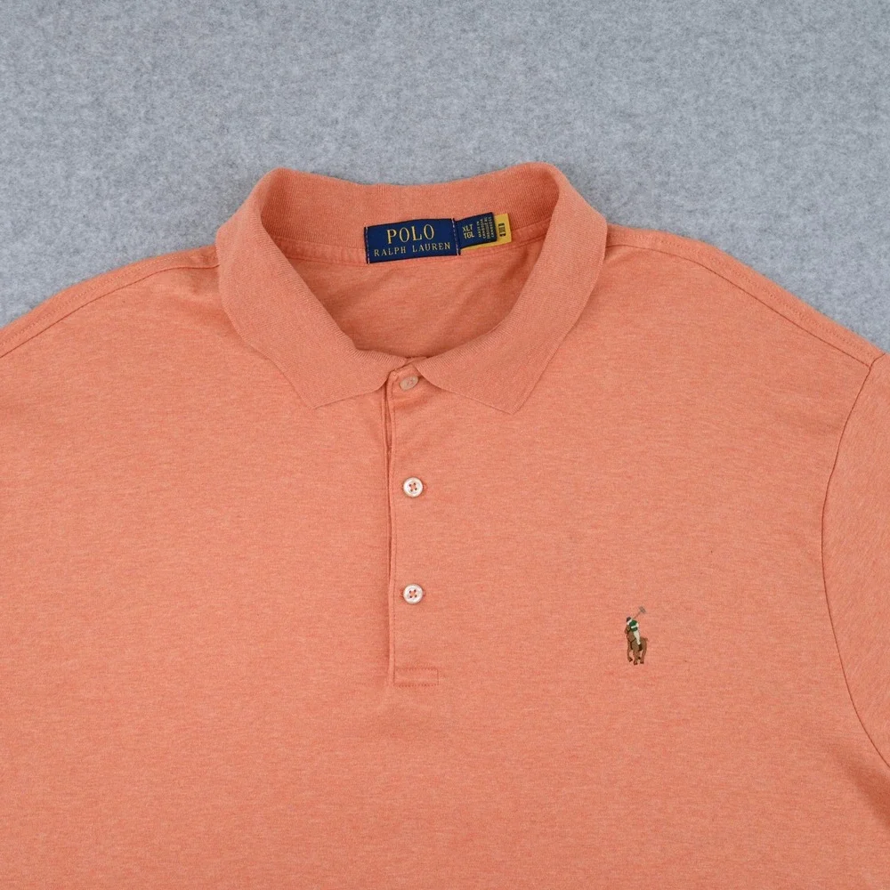 100% Cotton Polo Ralph Lauren Men XLT Coral Orange Mesh Knit Polo Shirt Golf EUC